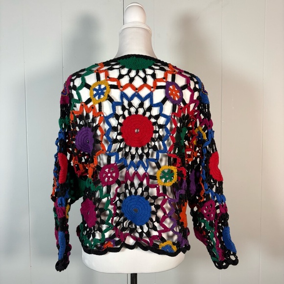 Vintage Crochet Knit Sweater Women’s L Hippie Festival Beaded Long Sleeve - Picture 7 of 7